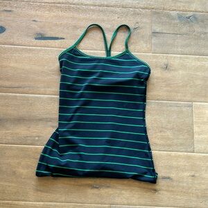 lululemon athletica Navy with Green Stripe Tank Top